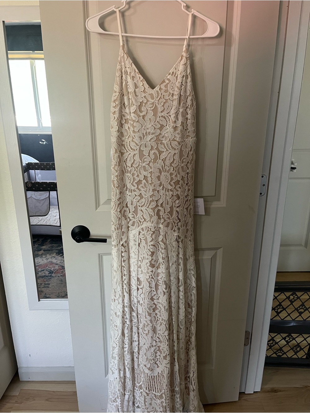 Lulu's Ivory Lace Slip Maxi Dress
